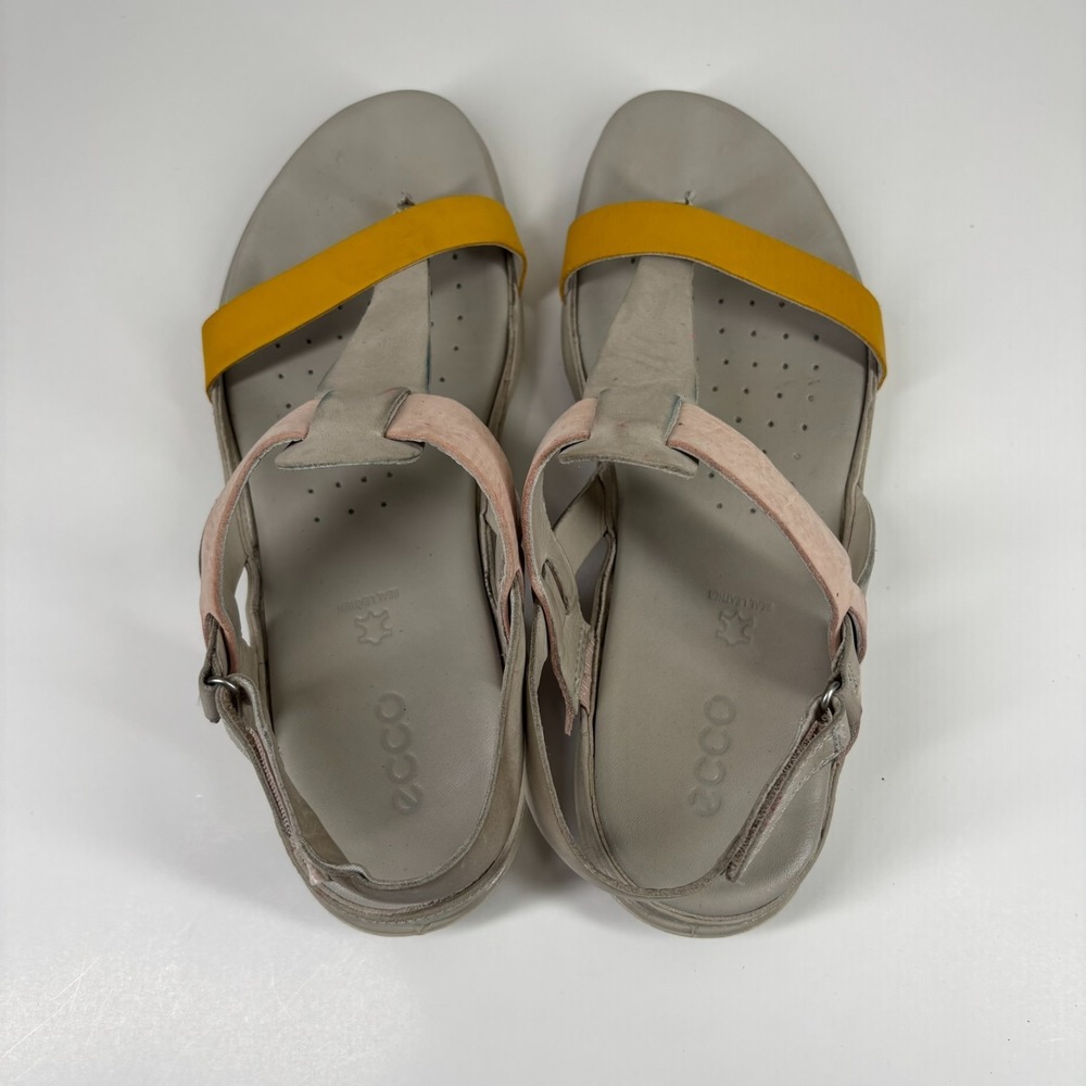 ECCO Flash Women's 10 Merigold/Rose/Gray Leather T-Strap Slingback Thong Sandals - Picture 8 of 16